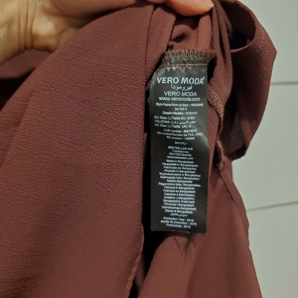 Vero moda lg long flowy tunic 3/4 sleeve oversized blouse burgundy - Picture 14 of 15